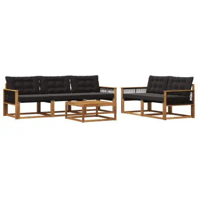 vidaXL Zunanja garnitura za sedenje z blazino 6 pcs Naravna in črna