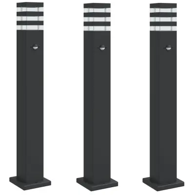 vidaXL Zunanja talna svetilka s senzorjem 3 kosi črna 80 cm aluminij