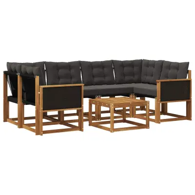 vidaXL Zunanja garnitura za sedenje z blazino 7 pcs Naravna in črna