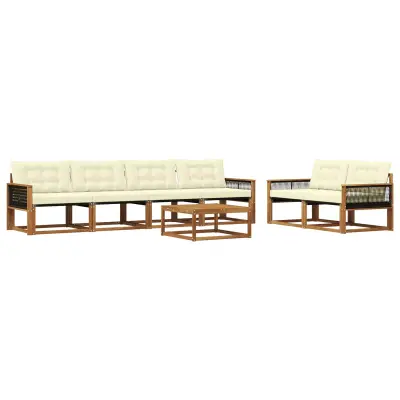 vidaXL Zunanja garnitura za sedenje z blazino 7 pcs Naravna in smetana