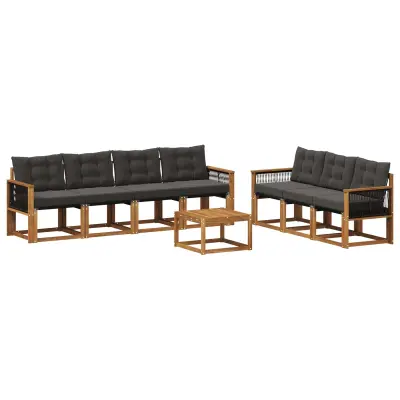 vidaXL Zunanja garnitura za sedenje z blazino 8 pcs Naravna in črna