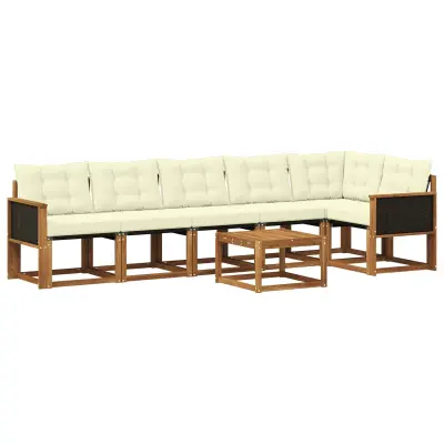 vidaXL Zunanja garnitura za sedenje z blazino 7 pcs Naravna in smetana