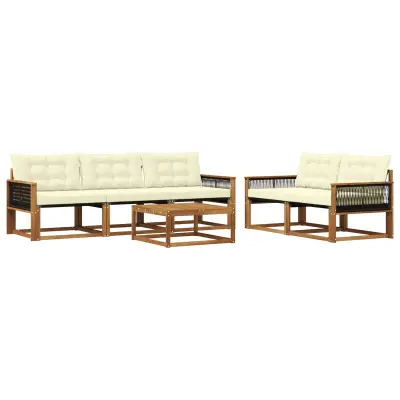 vidaXL Zunanja garnitura za sedenje z blazino 6 pcs Naravna in smetana