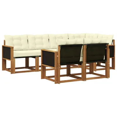 vidaXL Zunanja garnitura za sedenje z blazino 7 pcs Naravna in smetana