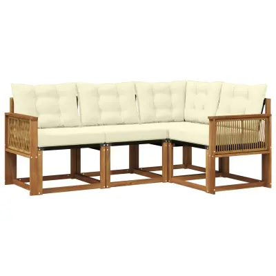 vidaXL Zunanja garnitura za sedenje z blazino 4 pcs Naravna in smetana