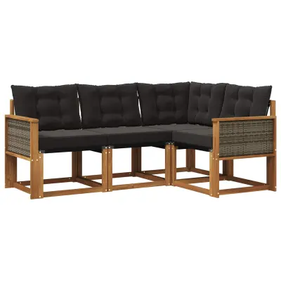 vidaXL Zunanja garnitura za sedenje z blazino 4 pcs Naravna in črna