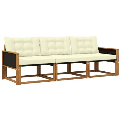 vidaXL Zunanja garnitura za sedenje z blazino 3 pcs Naravna in smetana