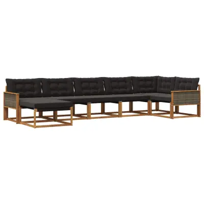 vidaXL Zunanja garnitura za sedenje z blazino 7 pcs Naravna in črna