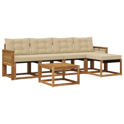vidaXL Zunanja garnitura za sedenje z blazino 6 pcs Naravna in bež