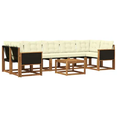vidaXL Zunanja garnitura za sedenje z blazino 8 pcs Naravna in smetana