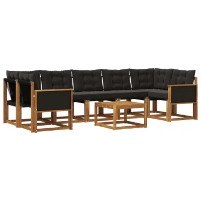 vidaXL Zunanja garnitura za sedenje z blazino 8 pcs Naravna in črna