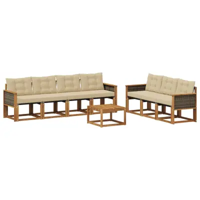 vidaXL Zunanja garnitura za sedenje z blazino 8 pcs Naravna in bež
