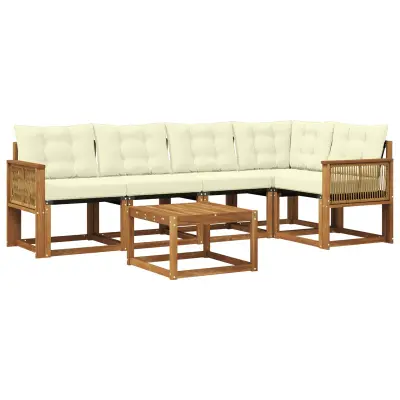 vidaXL Zunanja garnitura za sedenje z blazino 6 pcs Naravna in smetana