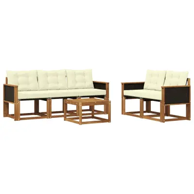 vidaXL Zunanja garnitura za sedenje z blazino 6 pcs Naravna in smetana
