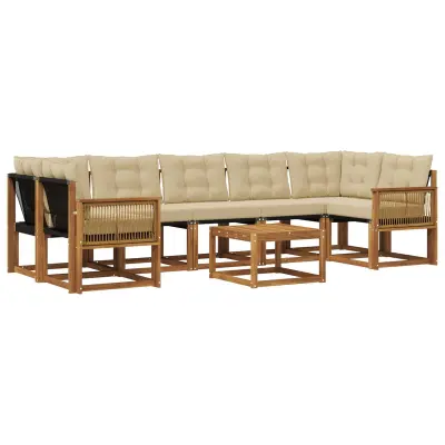 vidaXL Zunanja garnitura za sedenje z blazino 8 pcs Naravna in bež