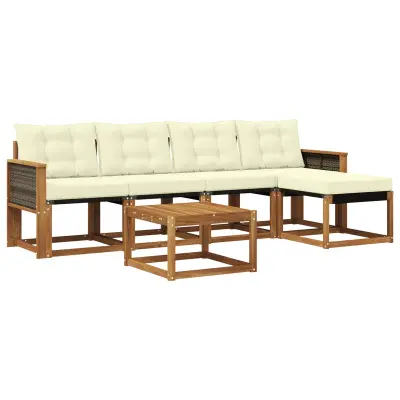 vidaXL Zunanja garnitura za sedenje z blazino 6 pcs Naravna in smetana