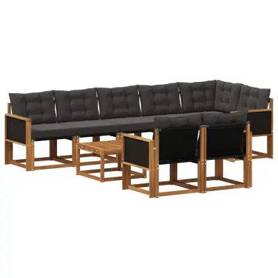 vidaXL Zunanja garnitura za sedenje z blazino 9 pcs Naravna in črna