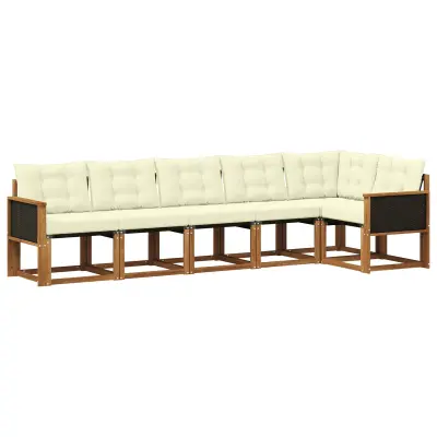 vidaXL Zunanja garnitura za sedenje z blazino 6 pcs Naravna in smetana