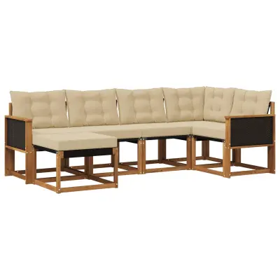 vidaXL Zunanja garnitura za sedenje z blazino 6 pcs Naravna in bež