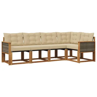 vidaXL Zunanja garnitura za sedenje z blazino 5 pcs Naravna in bež