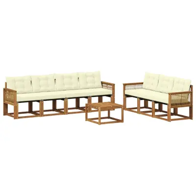 vidaXL Zunanja garnitura za sedenje z blazino 8 pcs Naravna in smetana