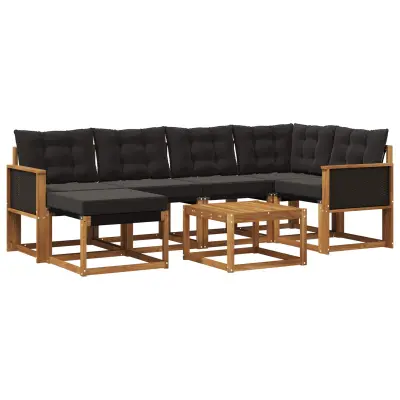 vidaXL Zunanja garnitura za sedenje z blazino 7 pcs Naravna in črna