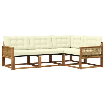 vidaXL Zunanja garnitura za sedenje z blazino 4 pcs Naravna in smetana