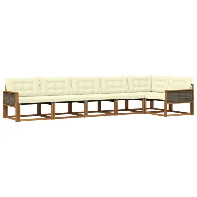 vidaXL Zunanja garnitura za sedenje z blazino 6 pcs Naravna in smetana