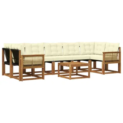 vidaXL Zunanja garnitura za sedenje z blazino 8 pcs Naravna in smetana