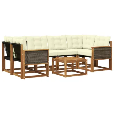 vidaXL Zunanja garnitura za sedenje z blazino 7 pcs Naravna in smetana