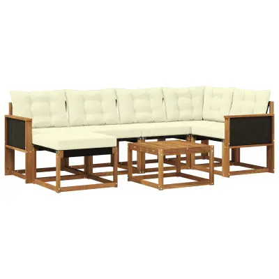 vidaXL Zunanja garnitura za sedenje z blazino 7 pcs Naravna in smetana