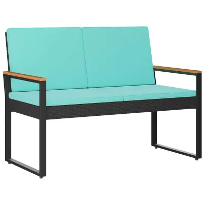vidaXL Zunanja klop Črna in turkizna 107 x 61 x 80 cm poli ratan