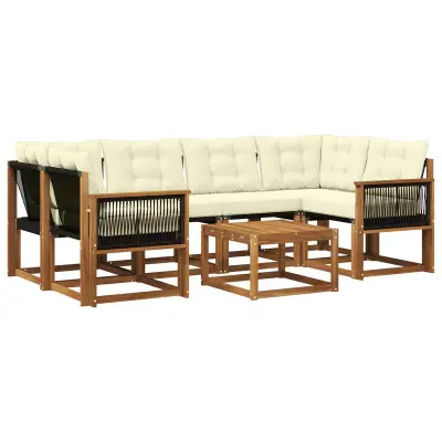 vidaXL Zunanja garnitura za sedenje z blazino 7 pcs Naravna in smetana