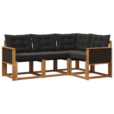 vidaXL Zunanja garnitura za sedenje z blazino 4 pcs Naravna in črna