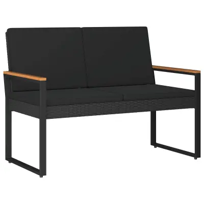 vidaXL Zunanja klop z blazino Črna 107 x 61 x 80 cm poli ratan