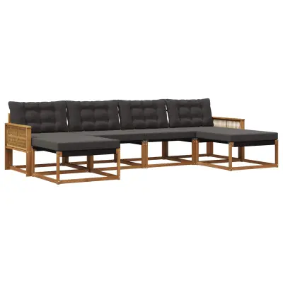 vidaXL Zunanja garnitura za sedenje z blazino 6 pcs Naravna in črna