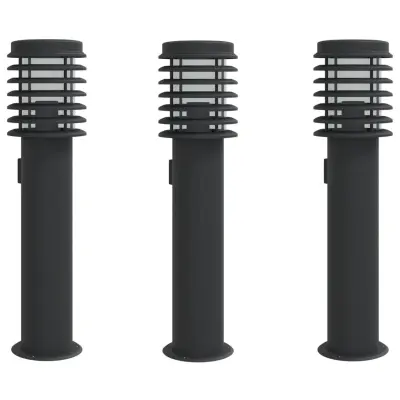 vidaXL Zunanje talne svetilke z vtičnico 3 kosi črne 60 cm nerj. jeklo