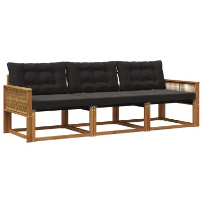 vidaXL Zunanja garnitura za sedenje z blazino 3 pcs Naravna in črna