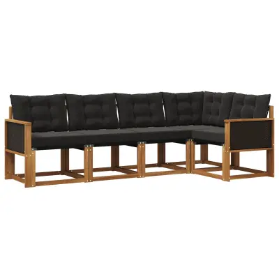 vidaXL Zunanja garnitura za sedenje z blazino 5 pcs Naravna in črna