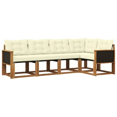 vidaXL Zunanja garnitura za sedenje z blazino 5 pcs Naravna in smetana