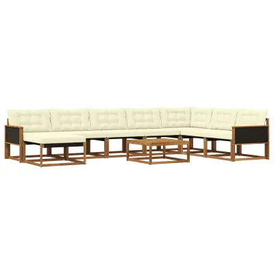 vidaXL Zunanja garnitura za sedenje z blazino 9 pcs Naravna in smetana
