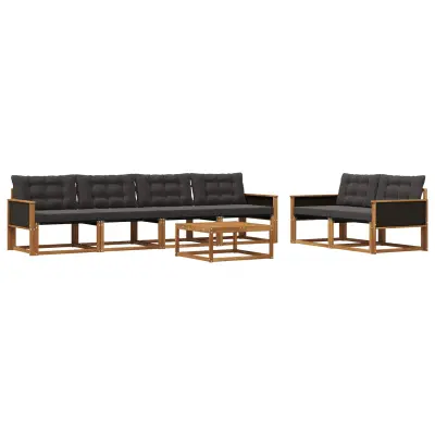 vidaXL Zunanja garnitura za sedenje z blazino 7 pcs Naravna in črna