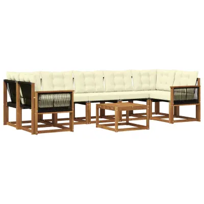 vidaXL Zunanja garnitura za sedenje z blazino 8 pcs Naravna in smetana