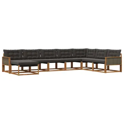 vidaXL Zunanja garnitura za sedenje z blazino 8 pcs Naravna in črna