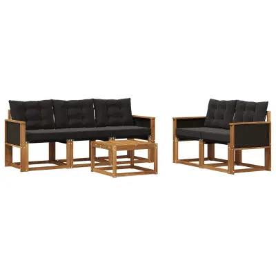 vidaXL Zunanja garnitura za sedenje z blazino 6 pcs Naravna in črna