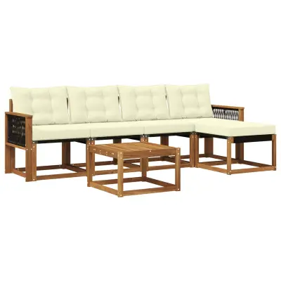 vidaXL Zunanja garnitura za sedenje z blazino 6 pcs Naravna in smetana