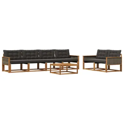 vidaXL Zunanja garnitura za sedenje z blazino 7 pcs Naravna in črna