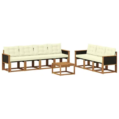 vidaXL Zunanja garnitura za sedenje z blazino 8 pcs Naravna in smetana