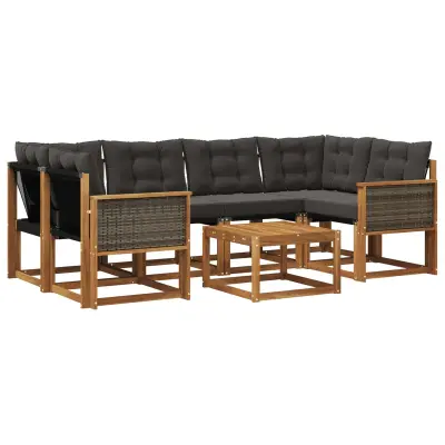 vidaXL Zunanja garnitura za sedenje z blazino 7 pcs Naravna in črna