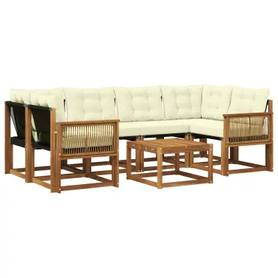 vidaXL Zunanja garnitura za sedenje z blazino 7 pcs Naravna in smetana